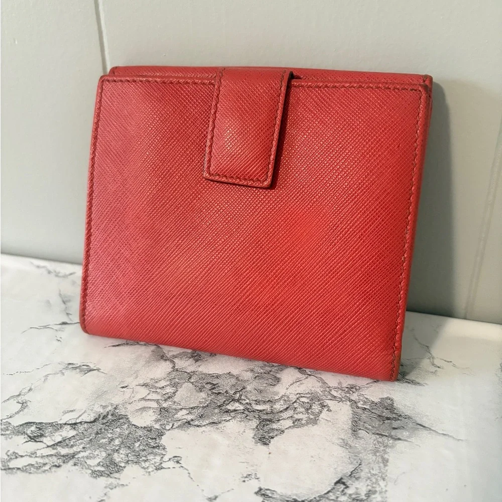Salvatore Ferragamo Mancini Icona French Wallet Salmon Pink Silver Hardware
